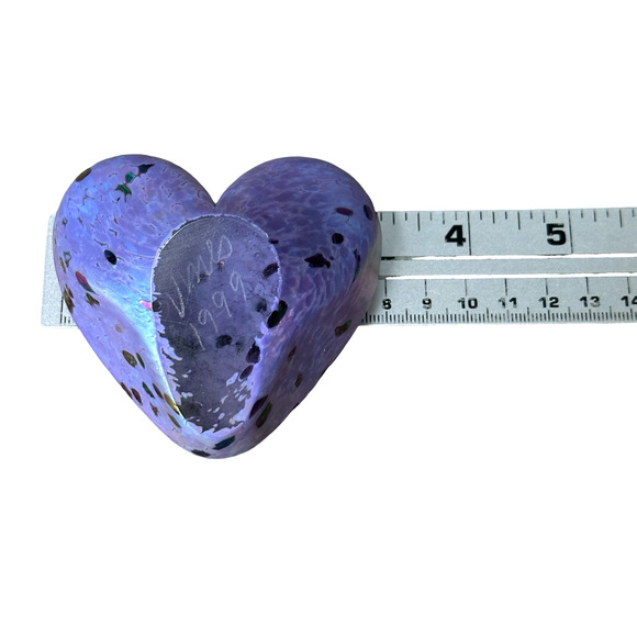 Vintage Roger Vines Heart Paperweight Purple Iridescent Art Glass Signed 1999 - Picture 8 of 8